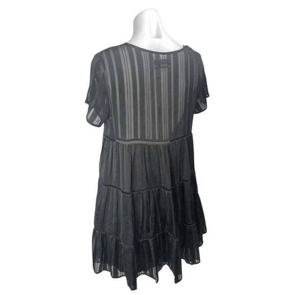 Urban Outfitters Black V-neck Short Sleeve Tiered Sheer Mini A-line Dress Size S - Picture 2 of 4